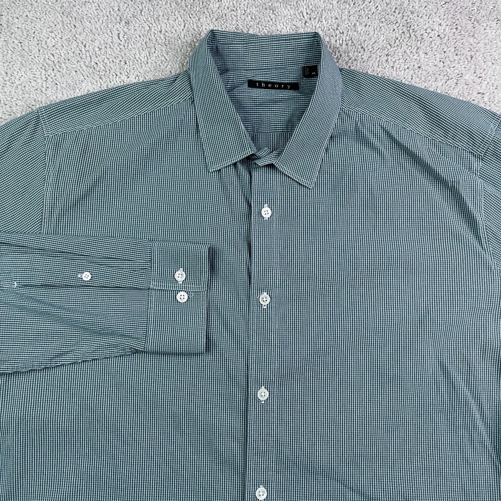 Theory‎ Shirt Mens 2XL XXL Green Stripes Rizo Isny Long Sleeve Button Up